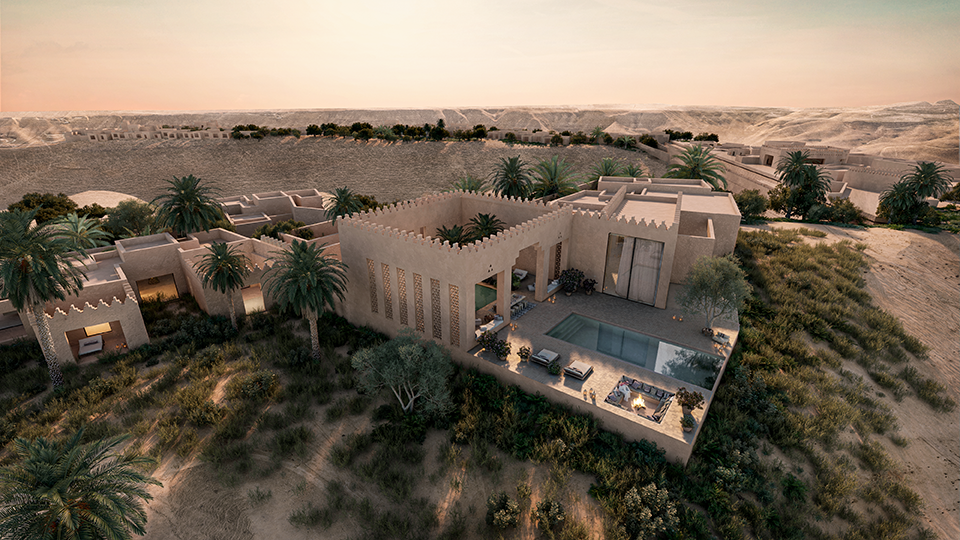 Six Senses Falcon Nest three-bedroom villa aerial view, Diriyah