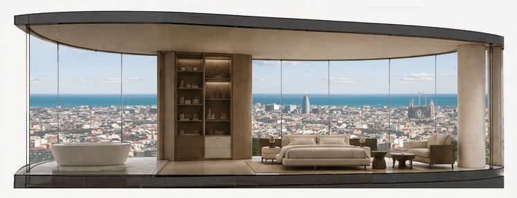 Panoramic interior section and view for the Barcelona Penthouse concept